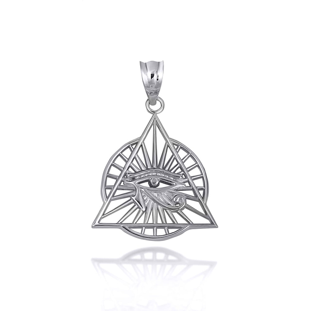 Sterling Silver Egyptian Illuminated Eye Of Horus Wedjat Pyramid Pendant Necklace