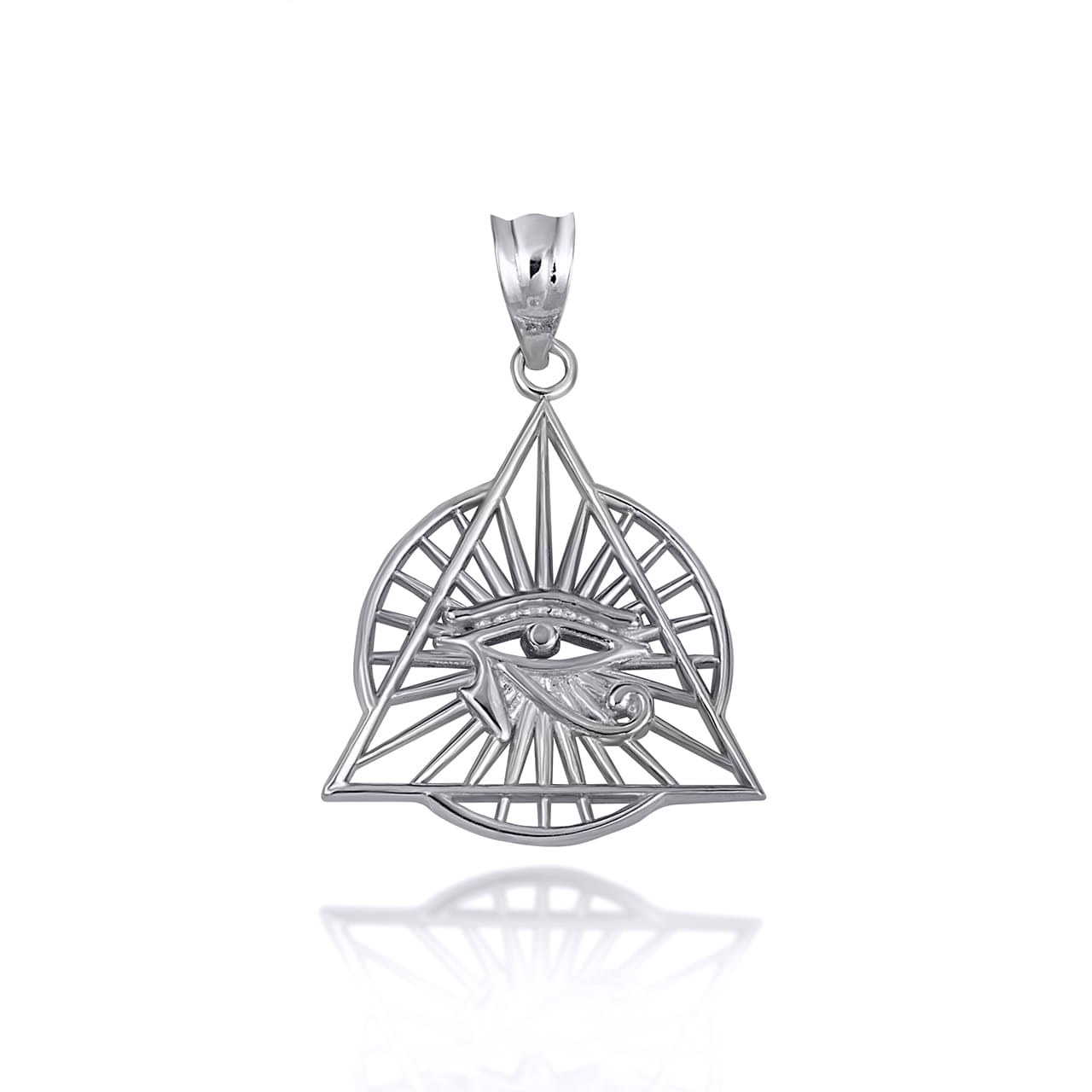 Sterling Silver Egyptian Illuminated Eye Of Horus Wedjat Pyramid Pendant Necklace