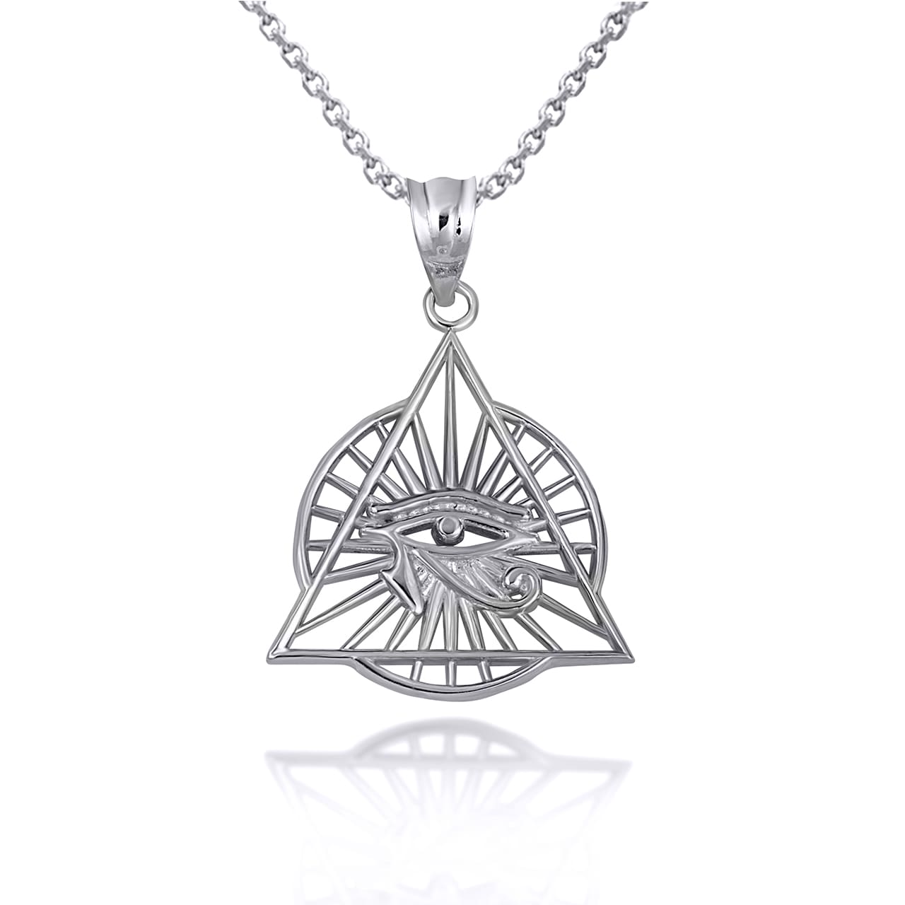 Sterling Silver Egyptian Illuminated Eye Of Horus Wedjat Pyramid Pendant Necklace, view 3