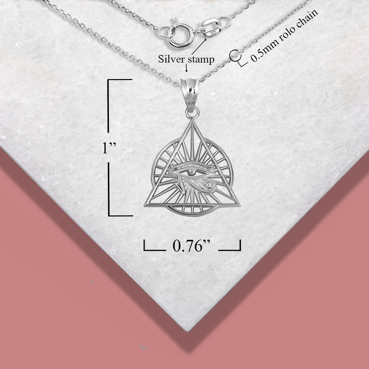 Sterling Silver Egyptian Illuminated Eye Of Horus Wedjat Pyramid Pendant Necklace, view 5