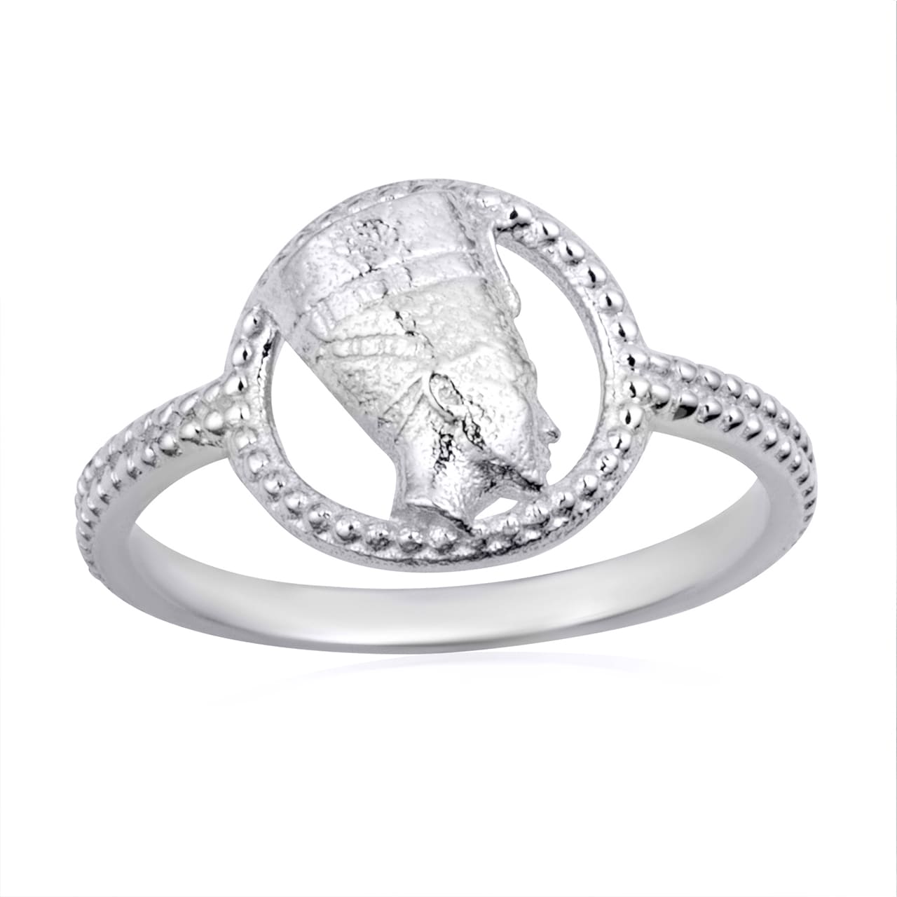 Sterling Silver Egyptian Queen Nefertiti Beaded Circle Ring
