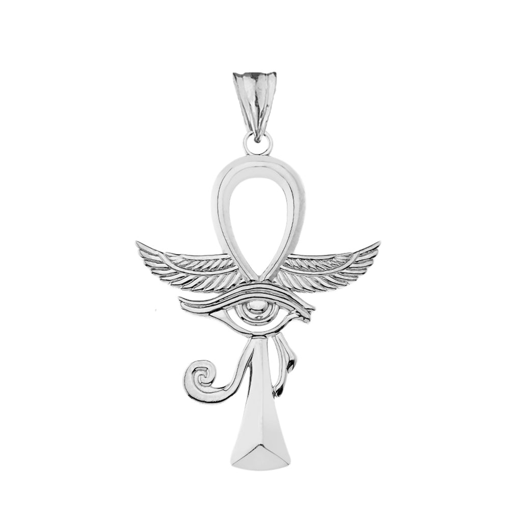 Sterling Silver Egyptian Winged Ankh Cross Eye of Horus Pendant Necklace, view 2