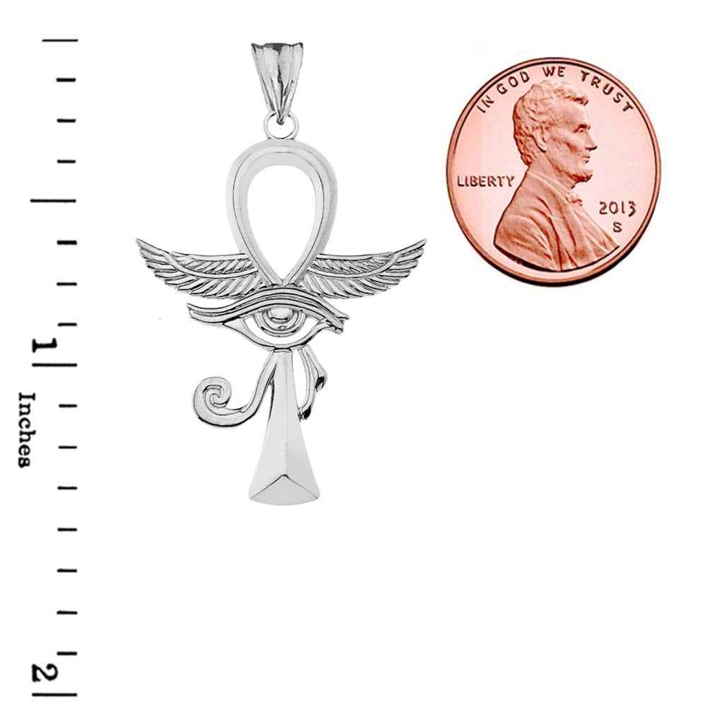 Sterling Silver Egyptian Winged Ankh Cross Eye of Horus Pendant Necklace, view 3