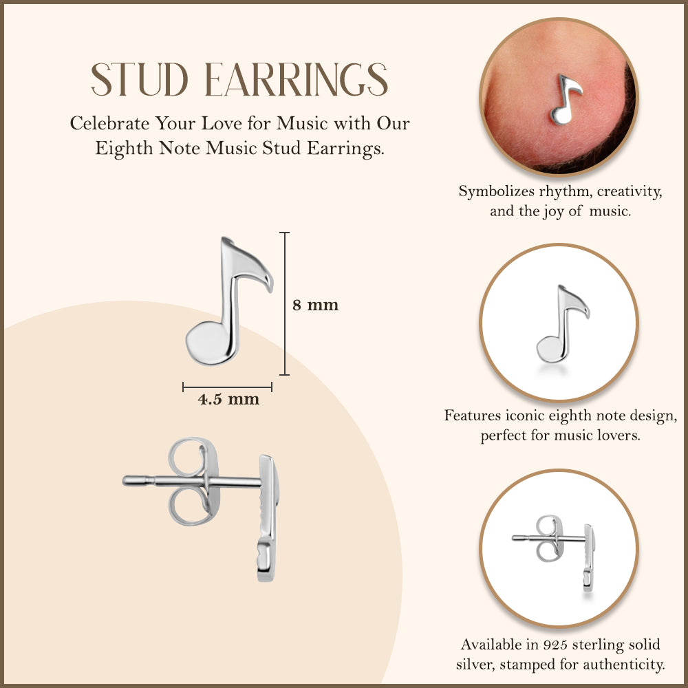 Sterling Silver Eighth Note Music Stud Earrings, view 3