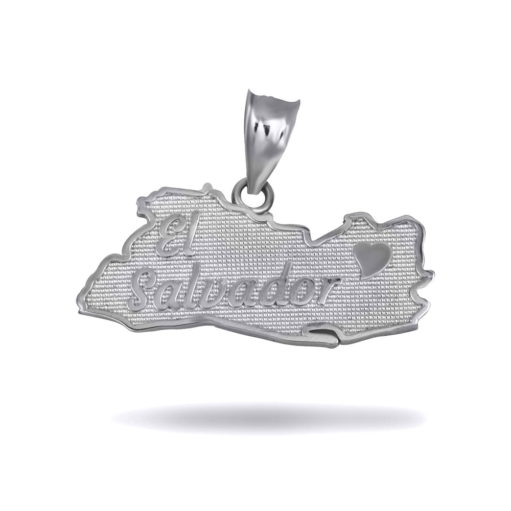 Sterling Silver El Salvador Map Heart Pendant Necklace