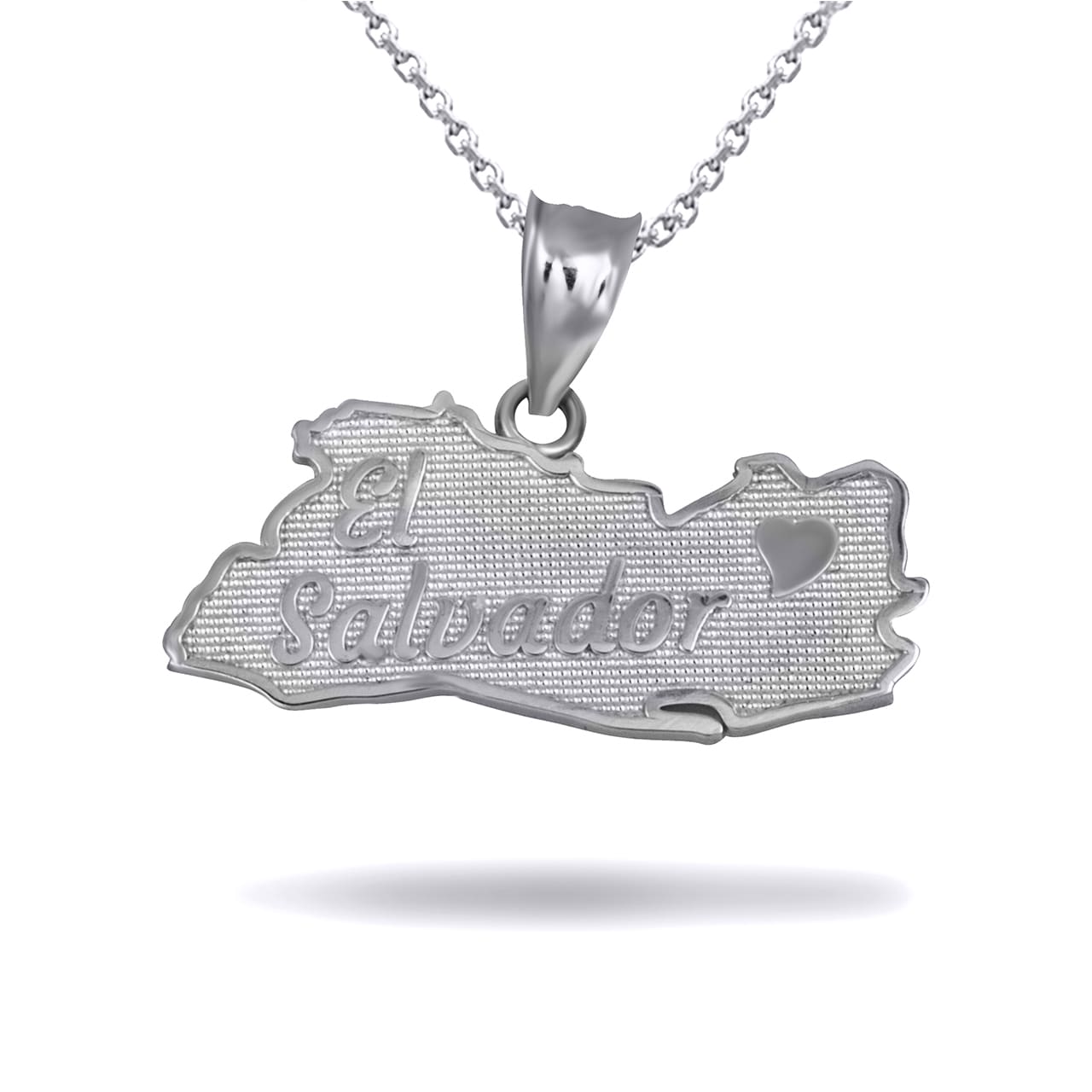 Sterling Silver El Salvador Map Heart Pendant Necklace, view 3