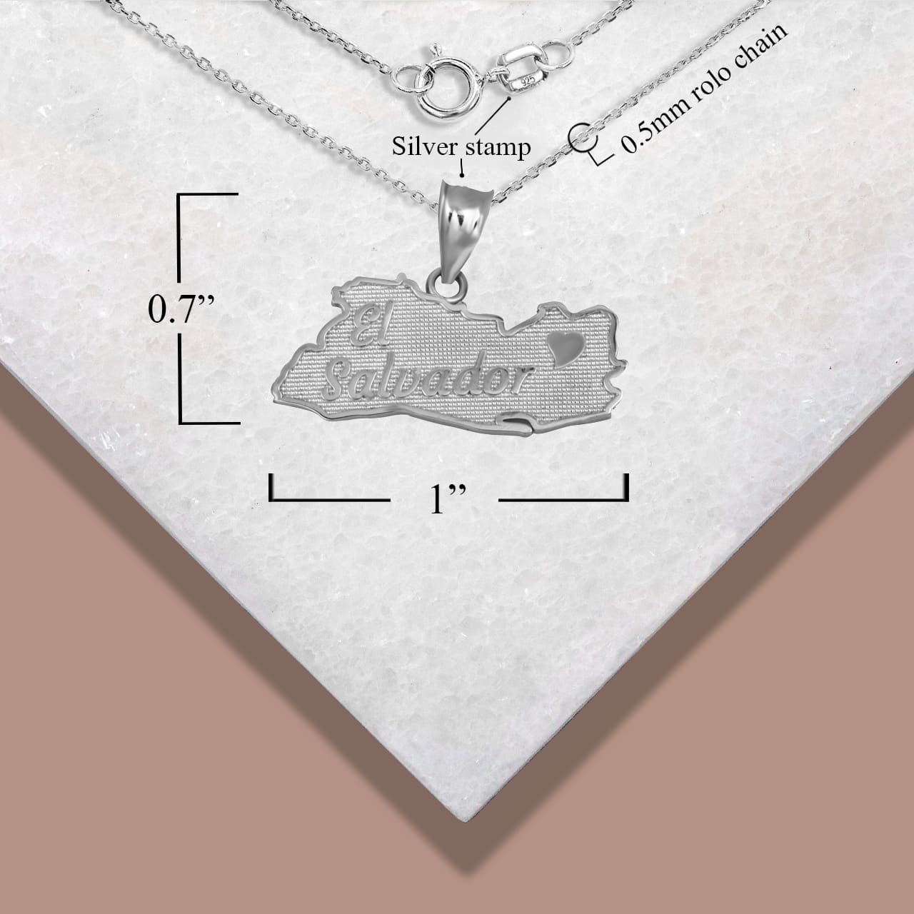 Sterling Silver El Salvador Map Heart Pendant Necklace, view 4