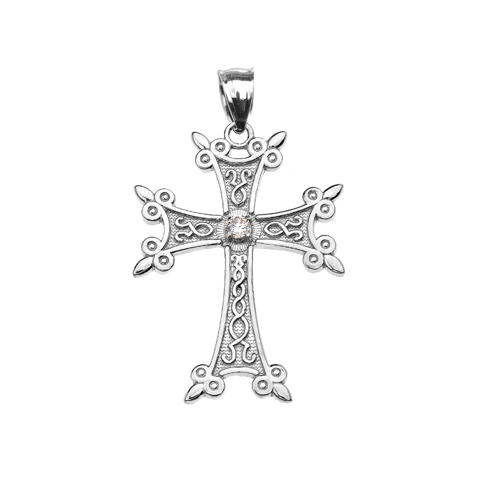 Sterling Silver Elegant Armenian Cross CZ Religious Pendant