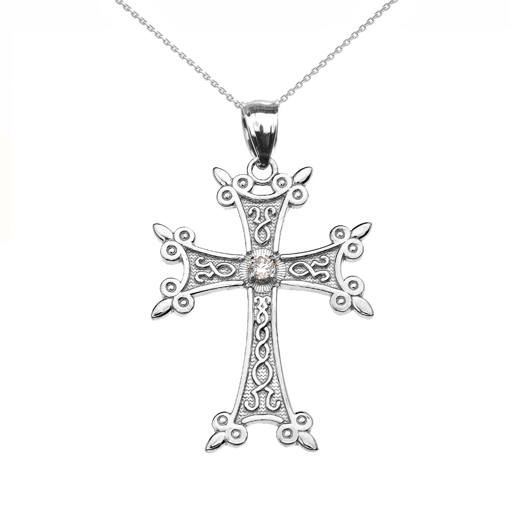 Sterling Silver Elegant Armenian Cross CZ Religious Pendant, view 2