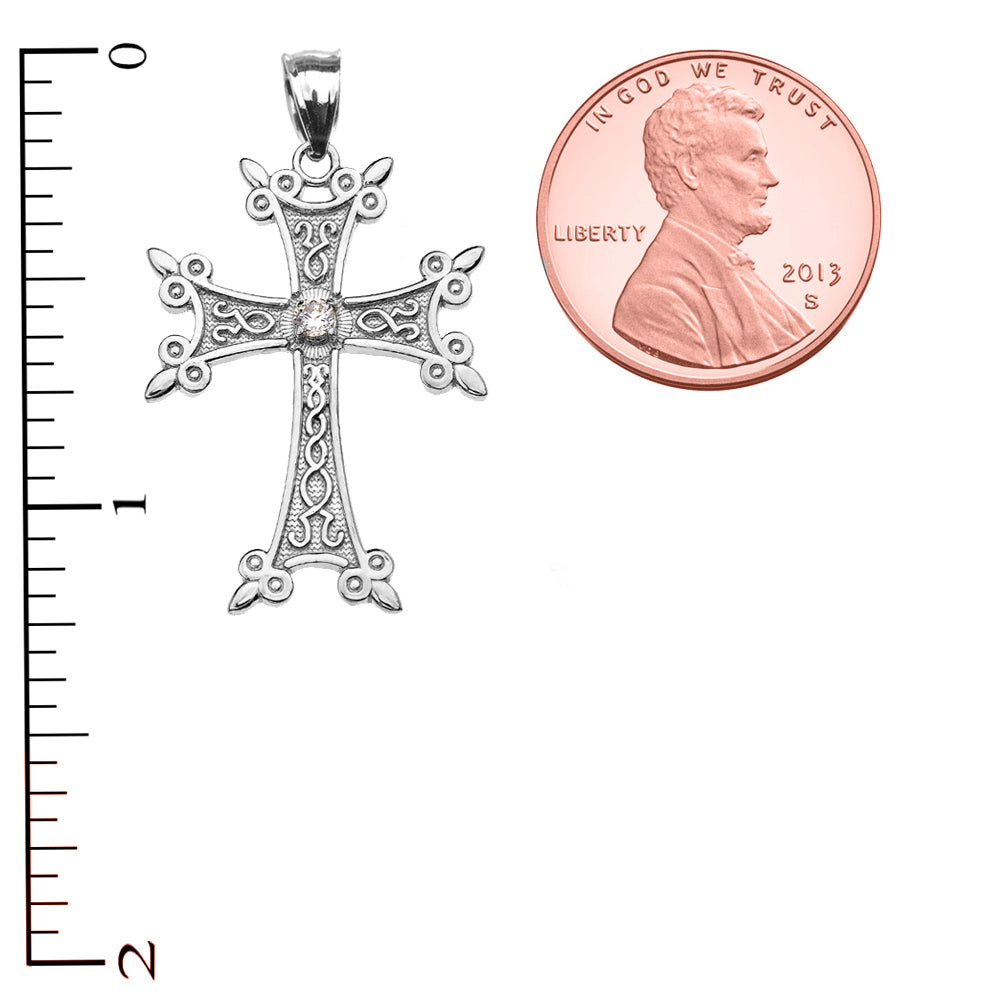 Sterling Silver Elegant Armenian Cross CZ Religious Pendant, view 3