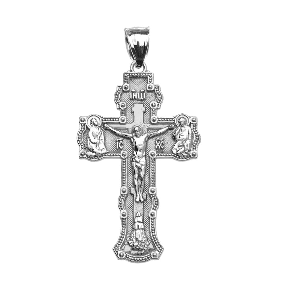 Sterling Silver Elegant Russian Orthodox IC XC NIKA-Save and Protect Cross Pendant Necklace, view 2