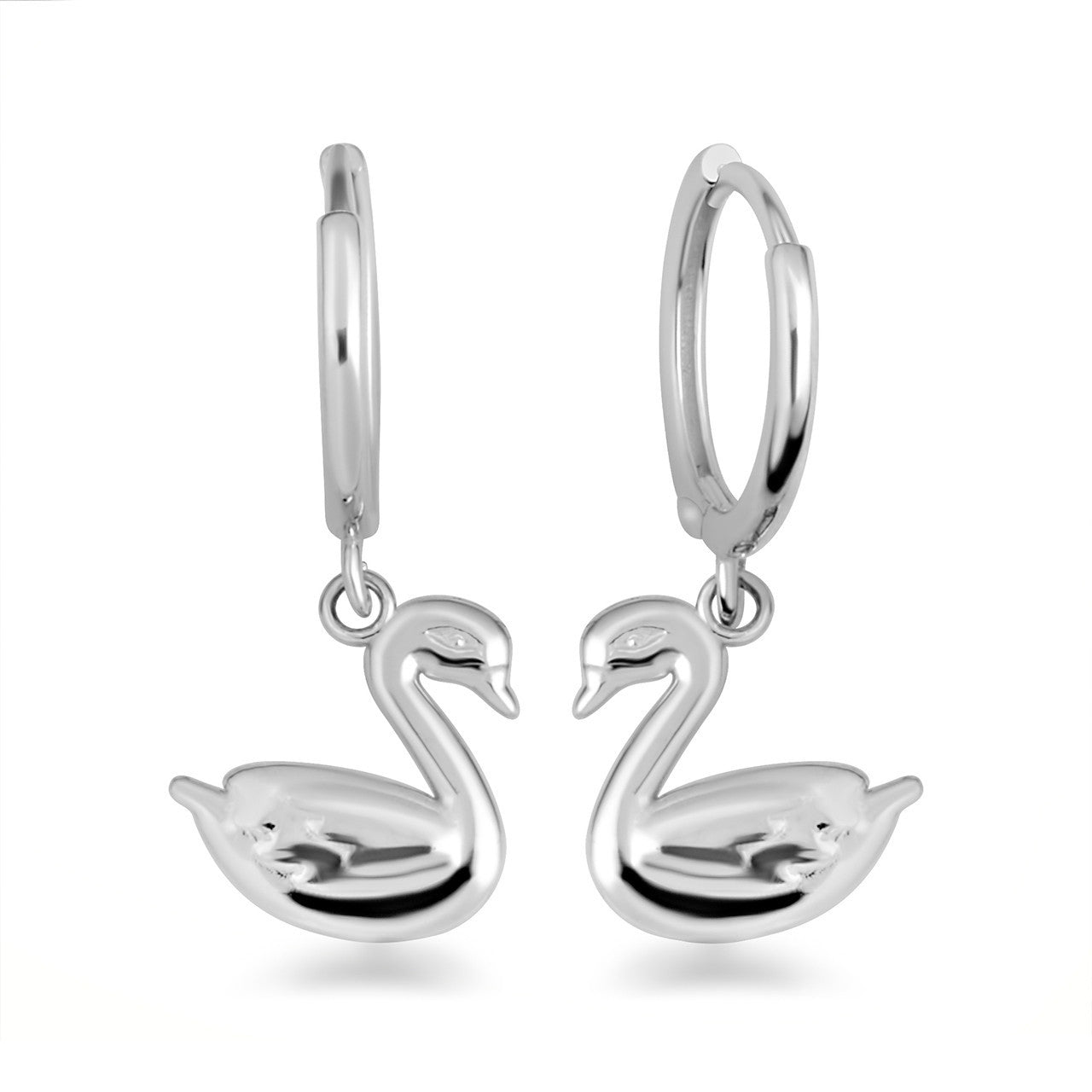 Sterling Silver Elegant Swan Drop Huggie Hoop Earrings