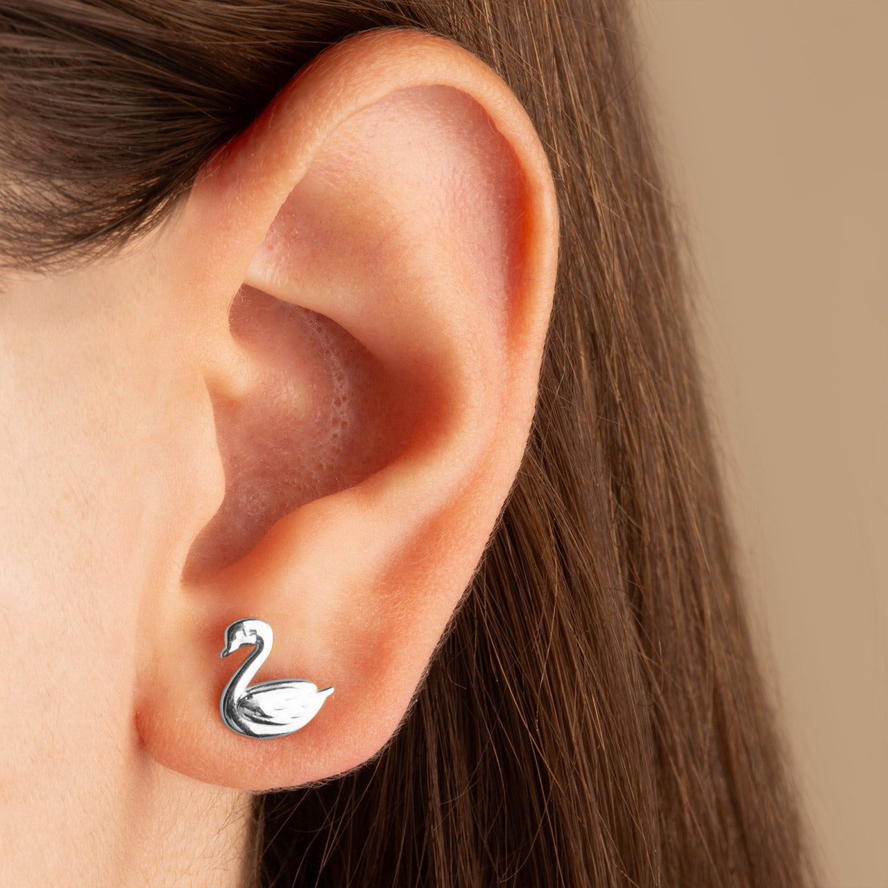 Sterling Silver Elegant Swan Stud Earrings, view 2