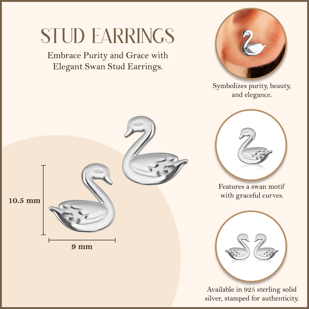 Sterling Silver Elegant Swan Stud Earrings, view 3