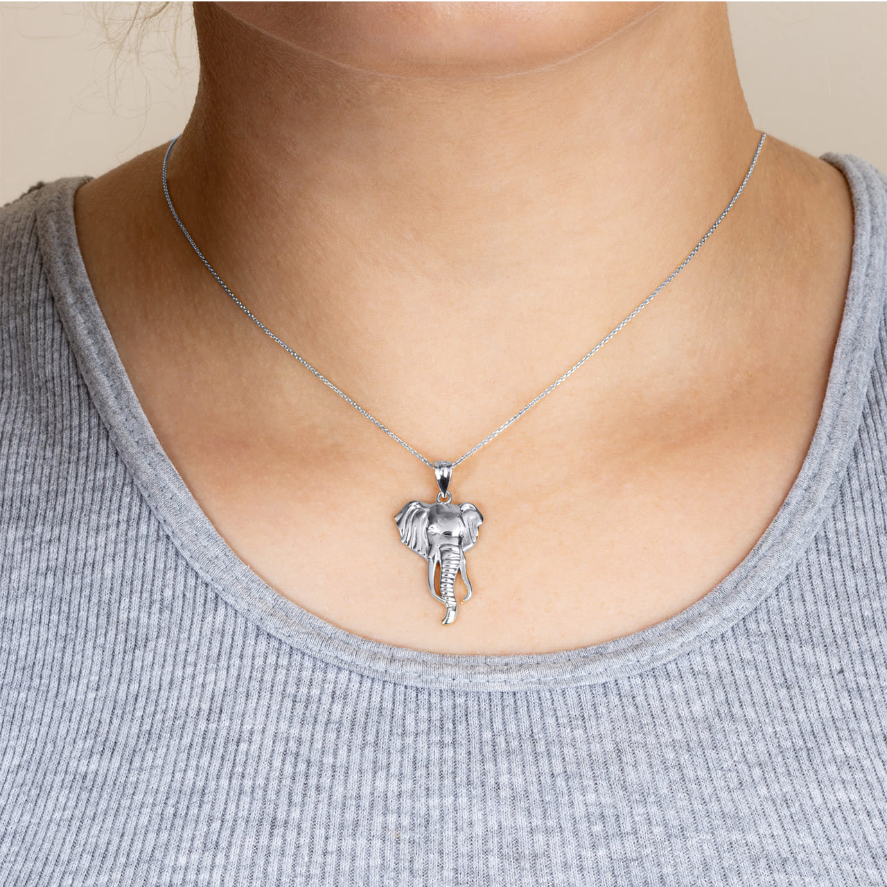 Sterling Silver Elephant Animal Pendant Necklace, view 3