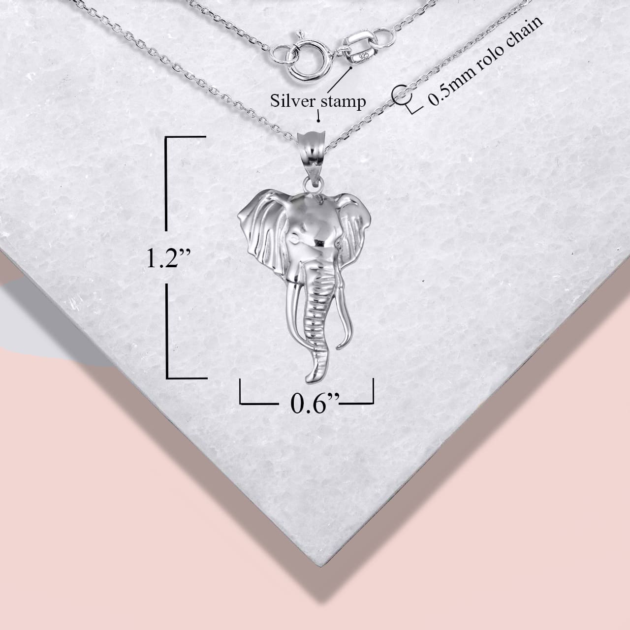 Sterling Silver Elephant Animal Pendant Necklace, view 4