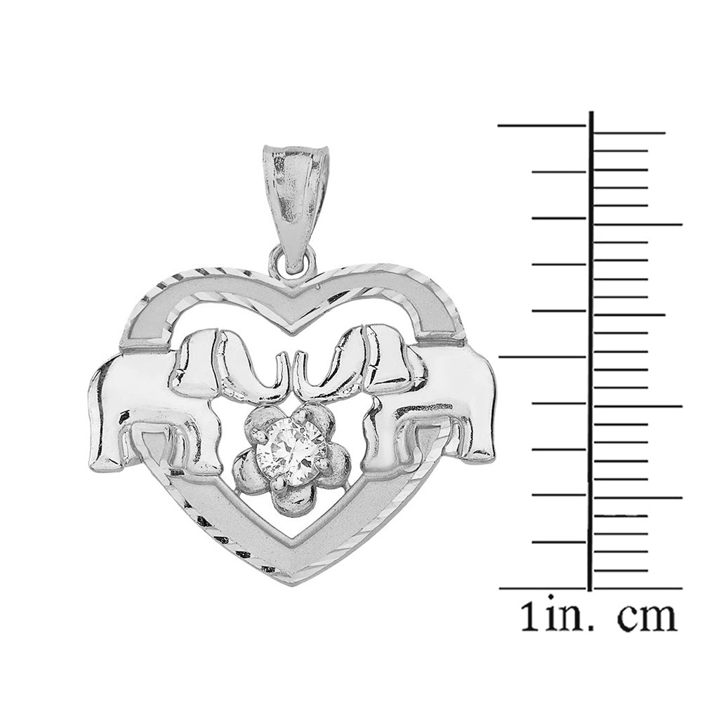 Sterling Silver Elephant Heart Flower Cubic Zirconia Pendant Necklace, view 3
