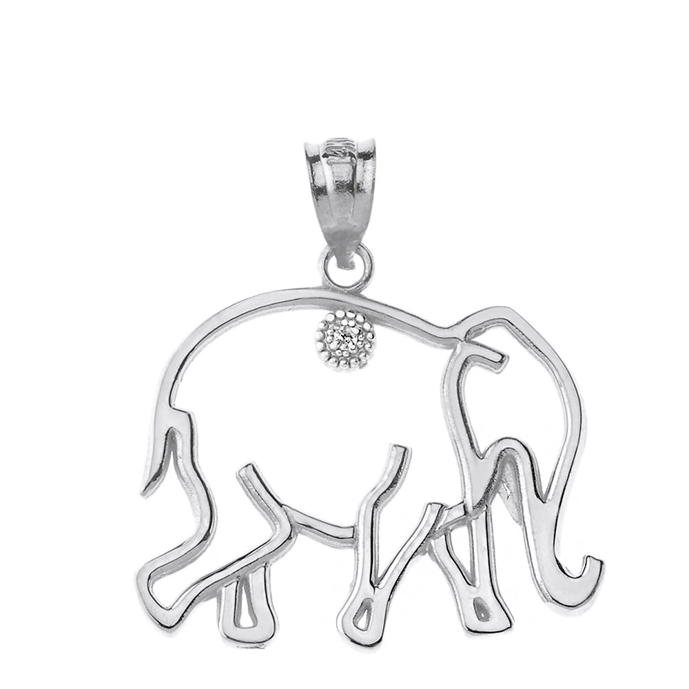 Sterling Silver Elephant Outline CZ Pendant Necklace, view 2