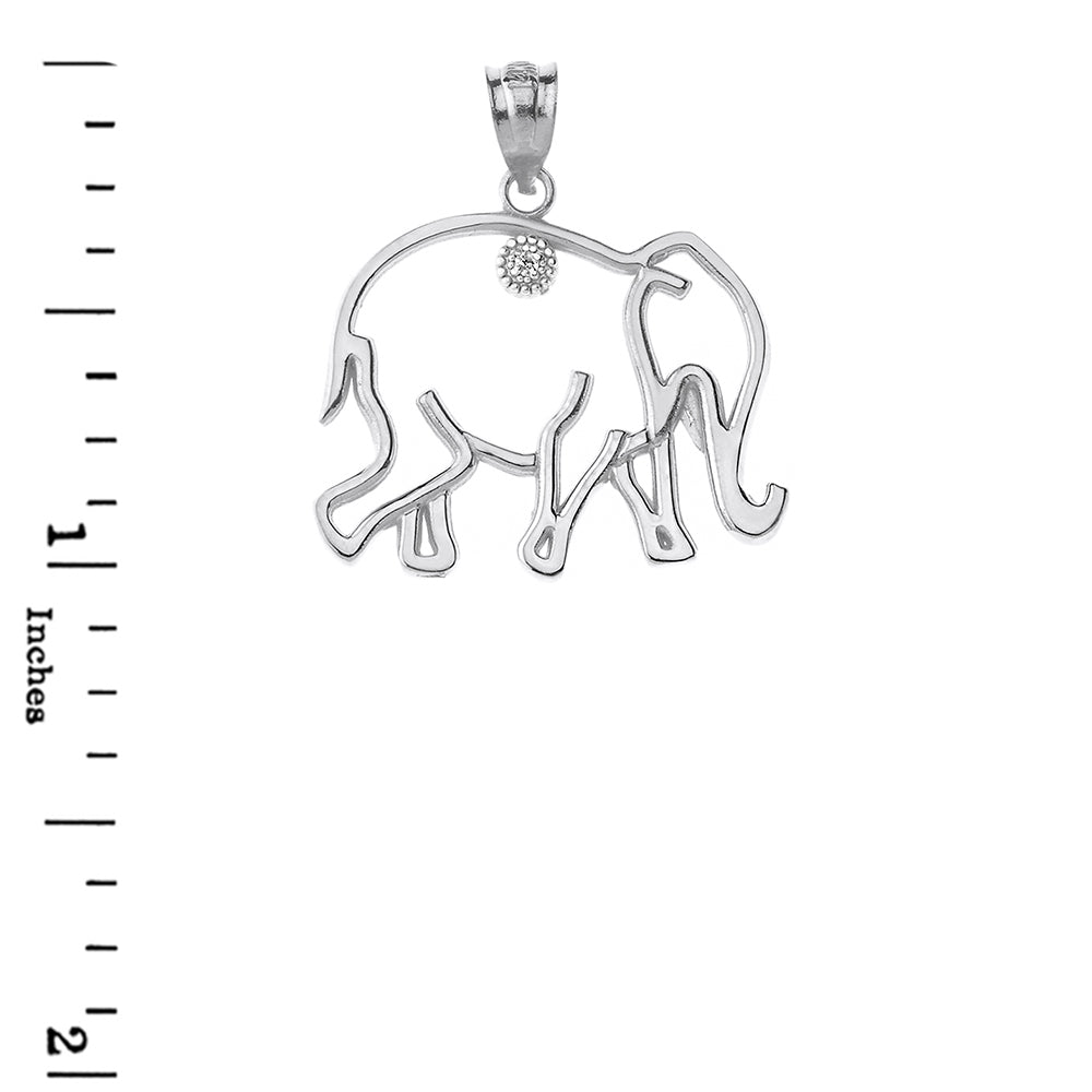 Sterling Silver Elephant Outline CZ Pendant Necklace, view 3