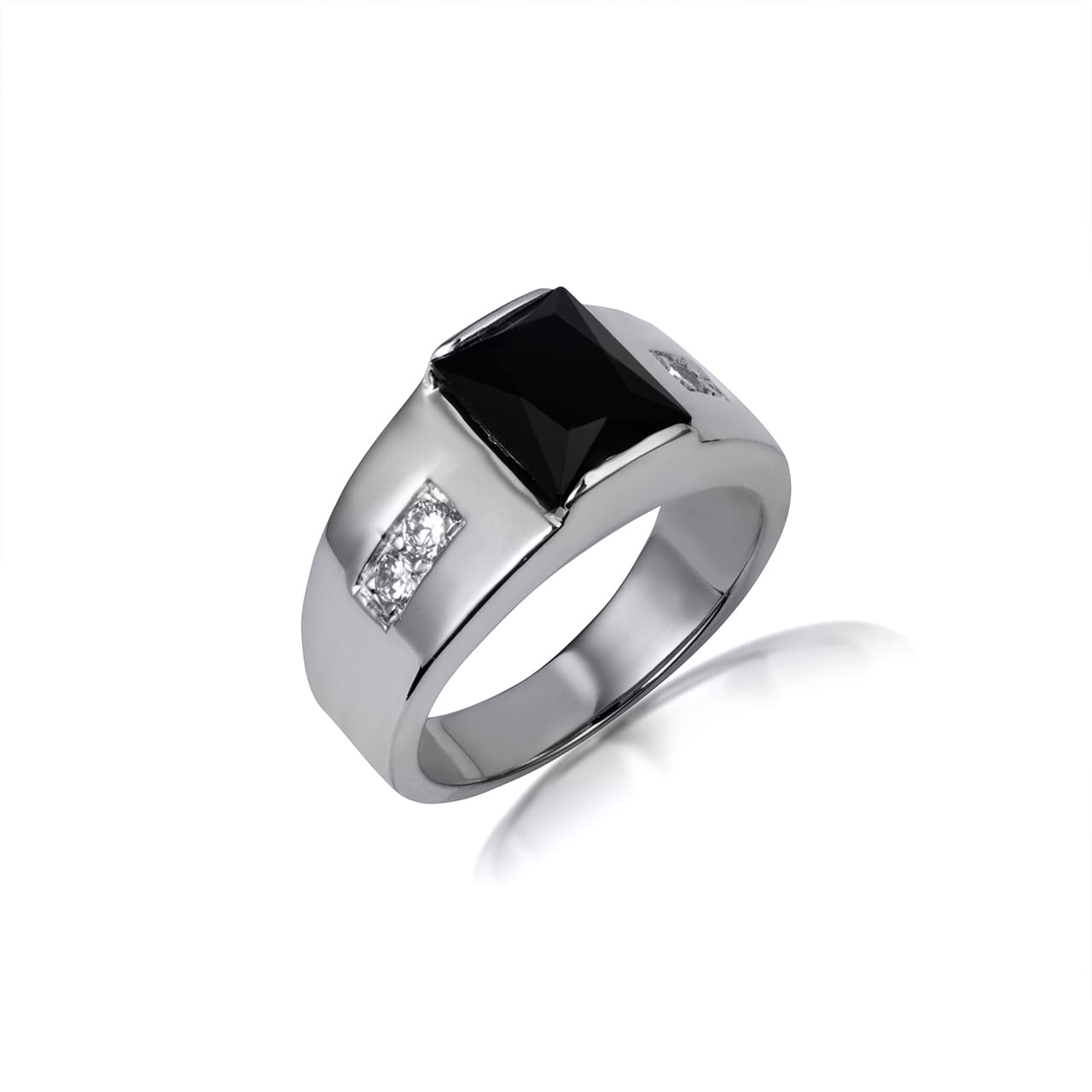 Sterling Silver Emerald Cut Black Onyx Gemstone Statement Ring