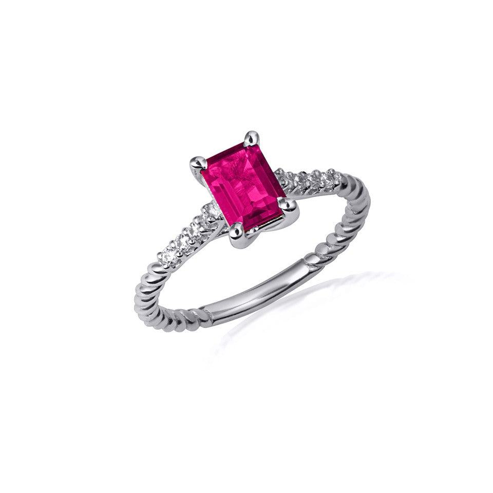 Sterling Silver Emerald Cut Gemstone CZ Roped Twist Ring, view 4