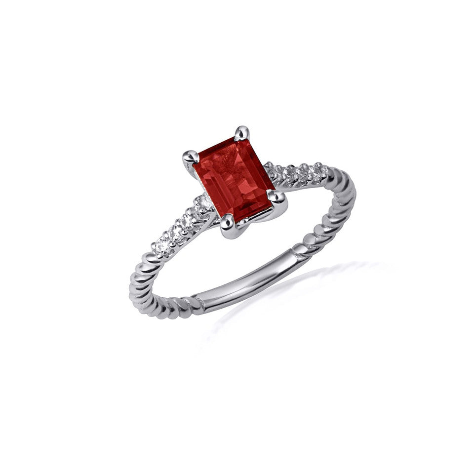Sterling Silver Emerald Cut Gemstone CZ Roped Twist Ring, view 5