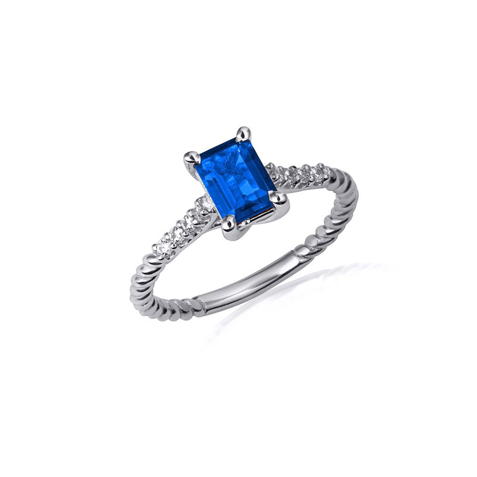 Sterling Silver Emerald Cut Gemstone CZ Roped Twist Ring, view 6