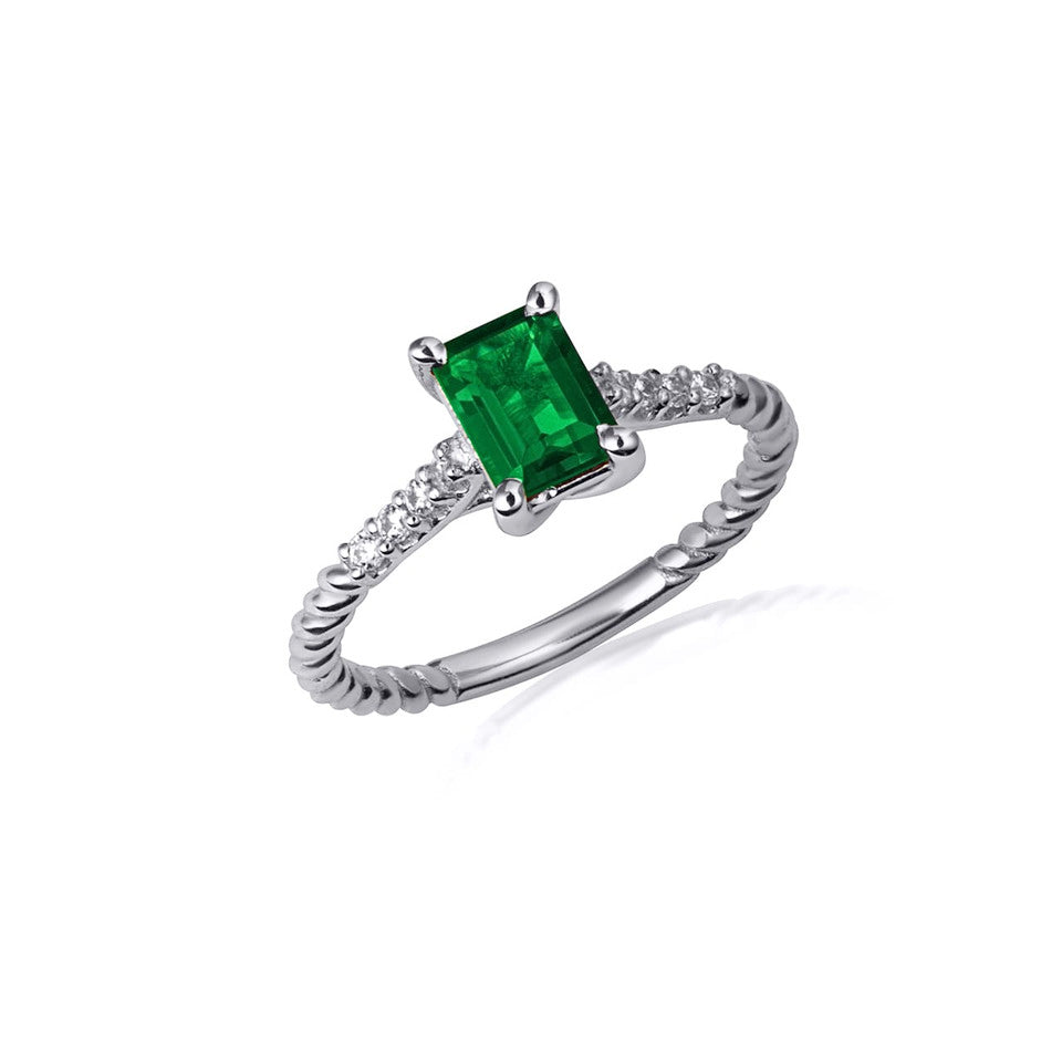 Sterling Silver Emerald Cut Gemstone CZ Roped Twist Ring, view 7
