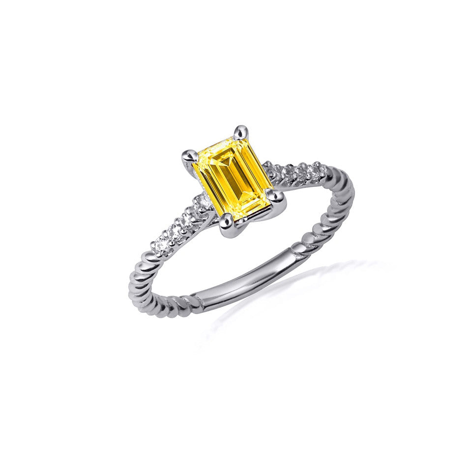 Sterling Silver Emerald Cut Gemstone CZ Roped Twist Ring, view 8