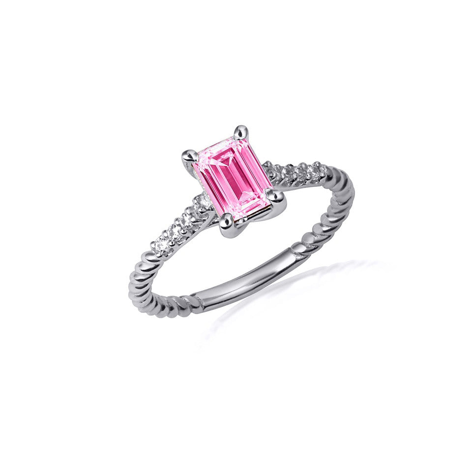 Sterling Silver Emerald Cut Gemstone CZ Roped Twist Ring, view 9