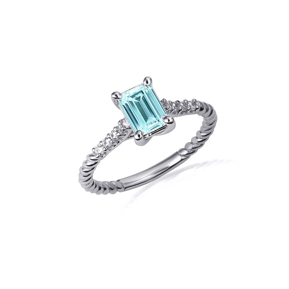 Sterling Silver Emerald Cut Gemstone CZ Roped Twist Ring, view 10