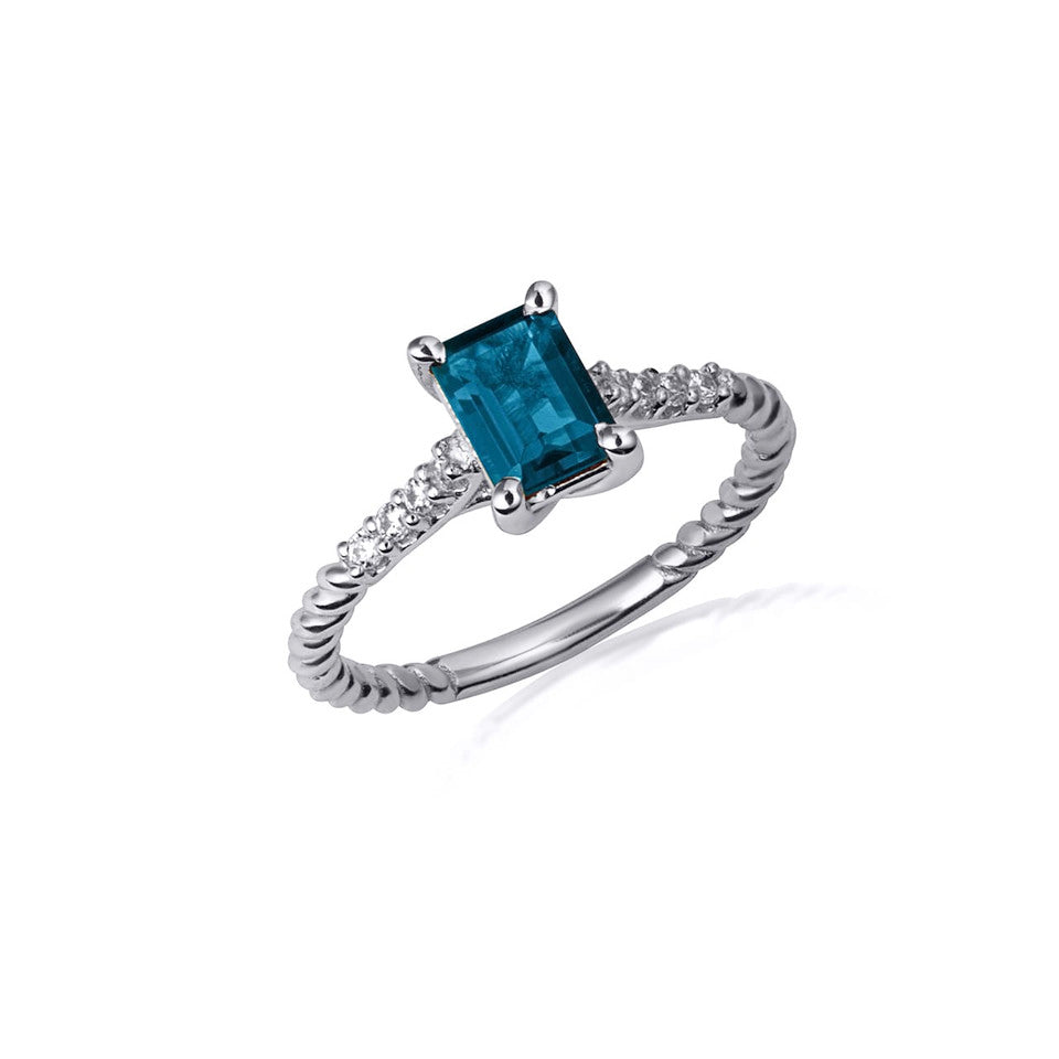 Sterling Silver Emerald Cut Gemstone CZ Roped Twist Ring, view 11