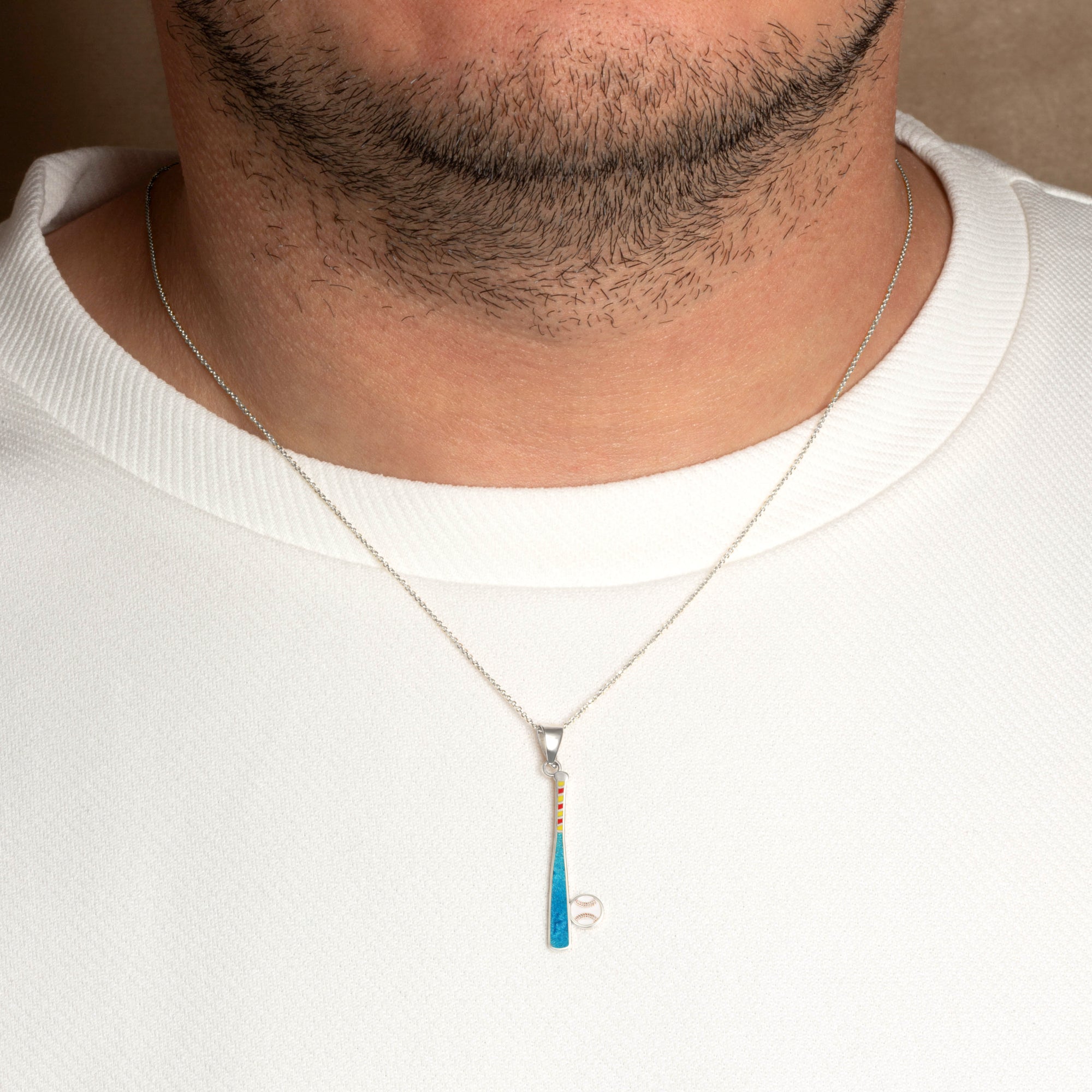 Sterling Silver Enamel Baseball Bat Sports Pendant Necklace, view 2