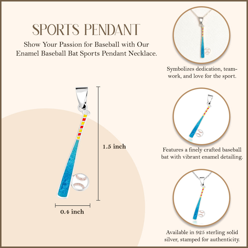 Sterling Silver Enamel Baseball Bat Sports Pendant Necklace, view 3