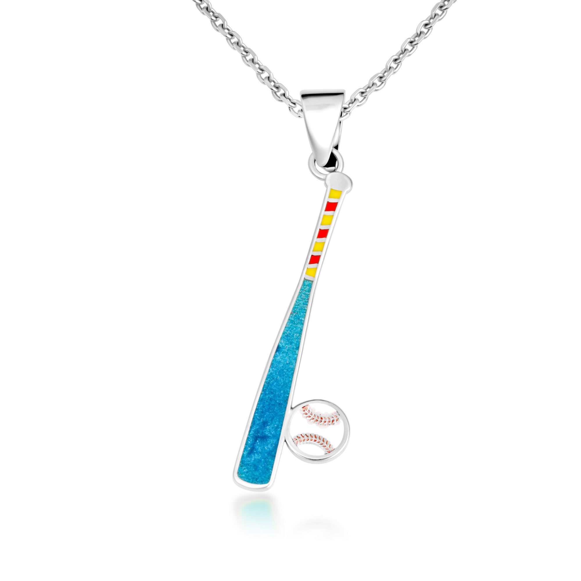 Sterling Silver Enamel Baseball Bat Sports Pendant Necklace, view 4