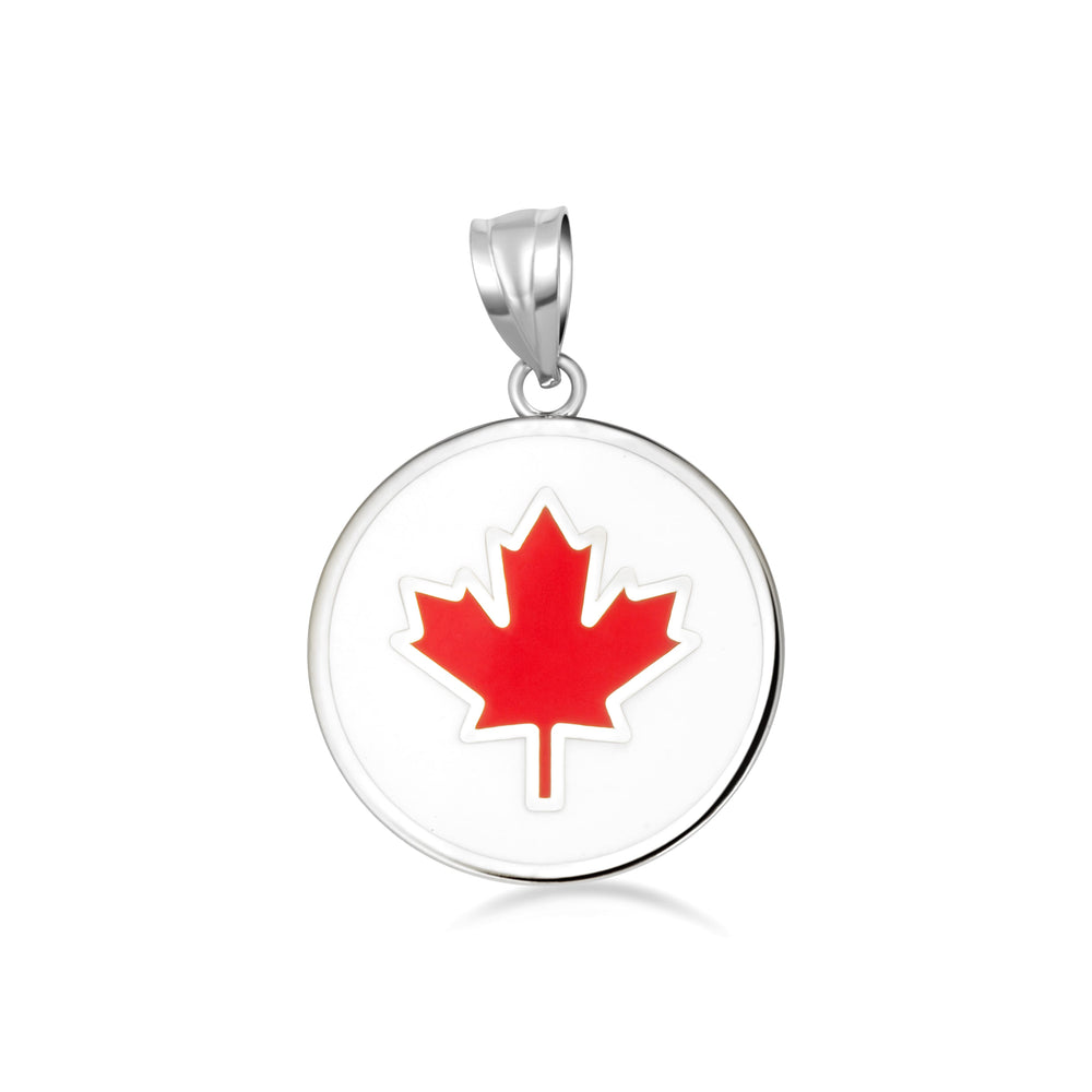 Sterling Silver Enamel Canadian Maple Leaf Medallion Pendant Necklace