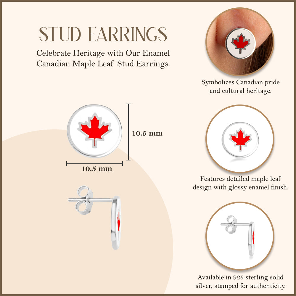 Sterling Silver Enamel Canadian Maple Leaf Stud Earrings, view 3