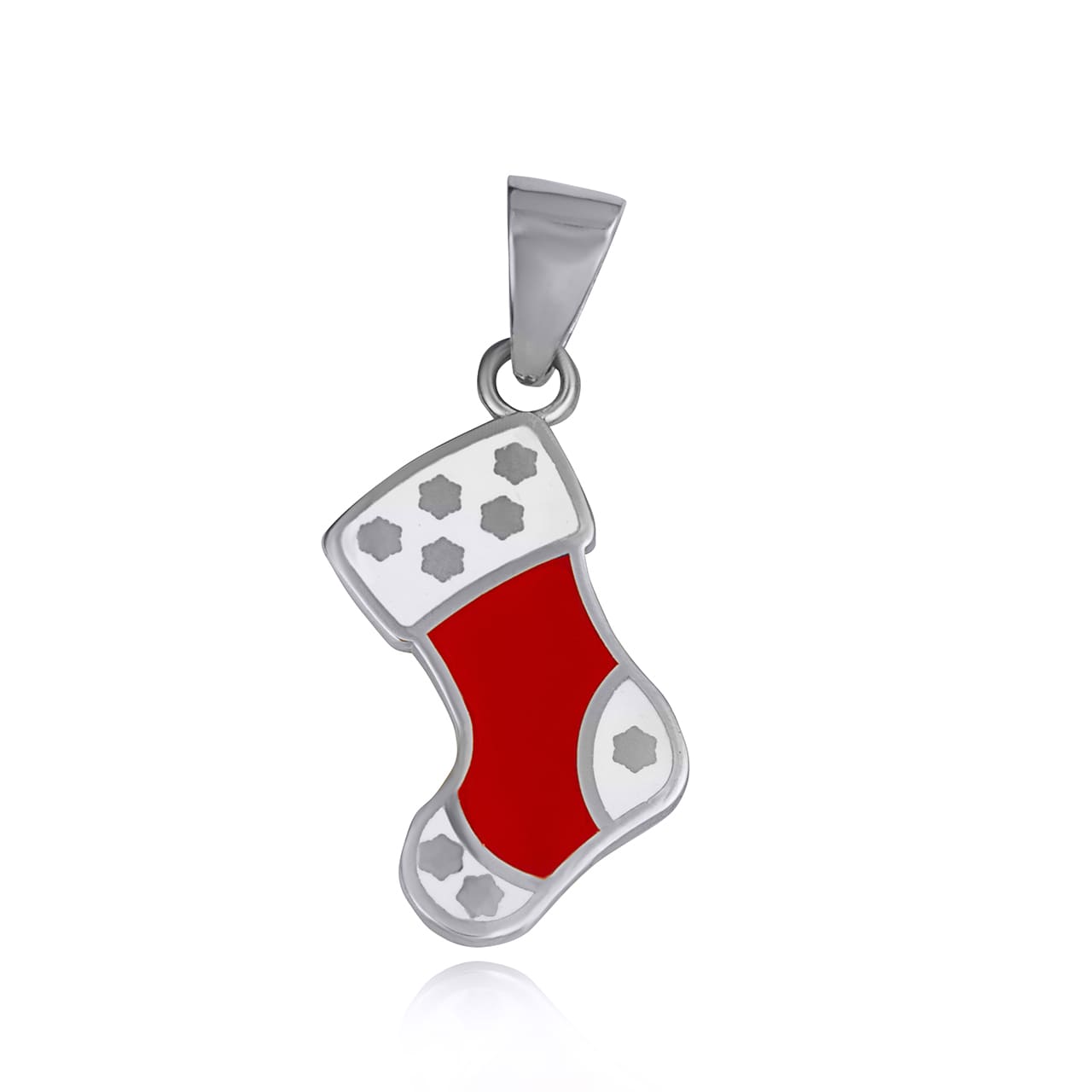Sterling Silver Enamel Christmas Stocking Holiday Pendant Necklace