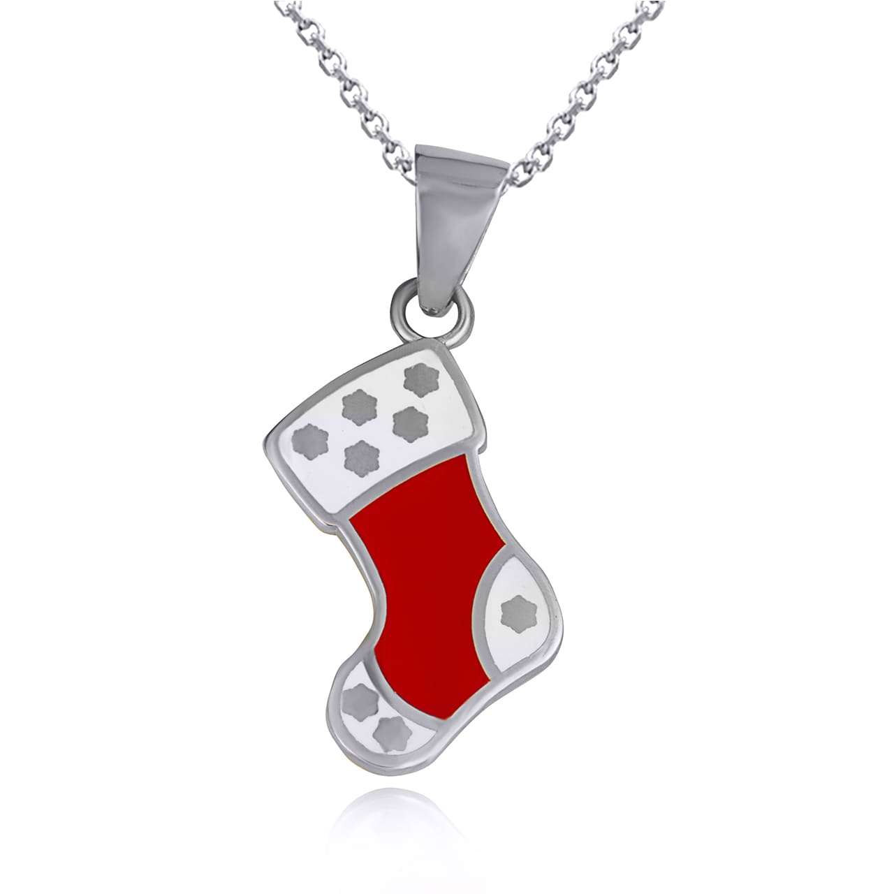 Sterling Silver Enamel Christmas Stocking Holiday Pendant Necklace, view 3