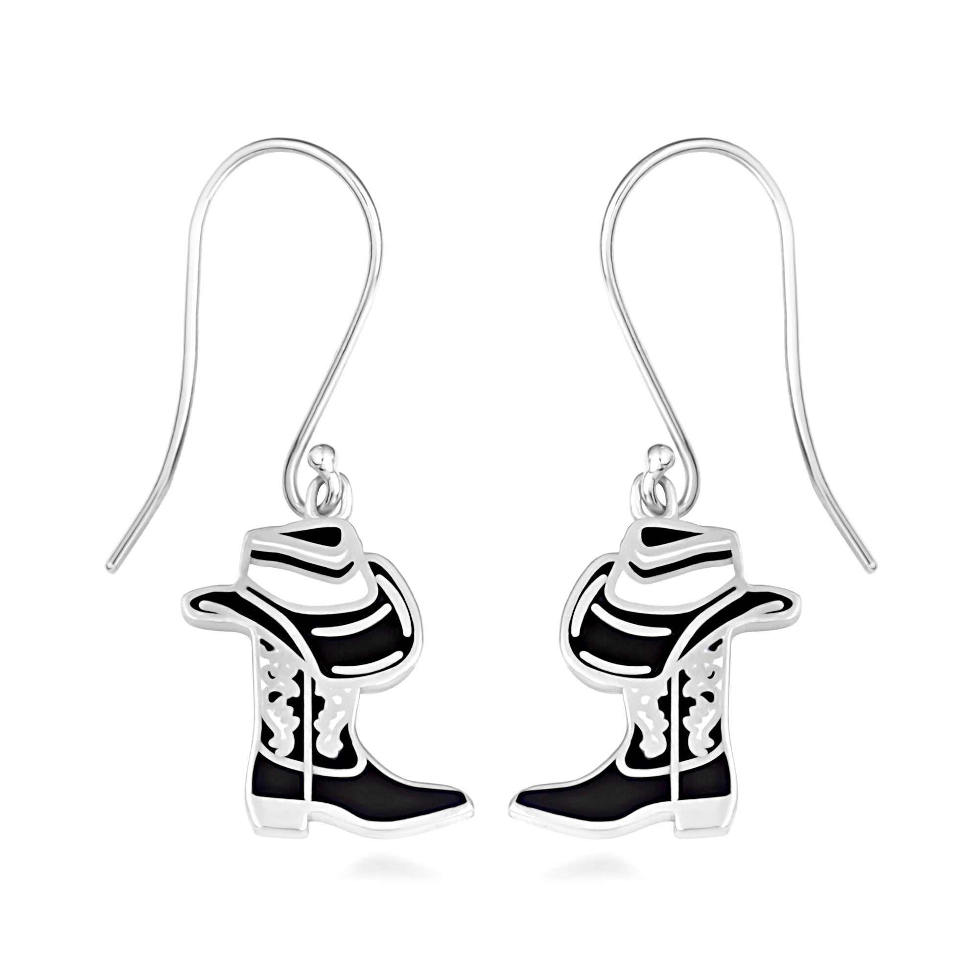 Sterling Silver Enamel Cowboy Hat Boots Western Leverback Earrings