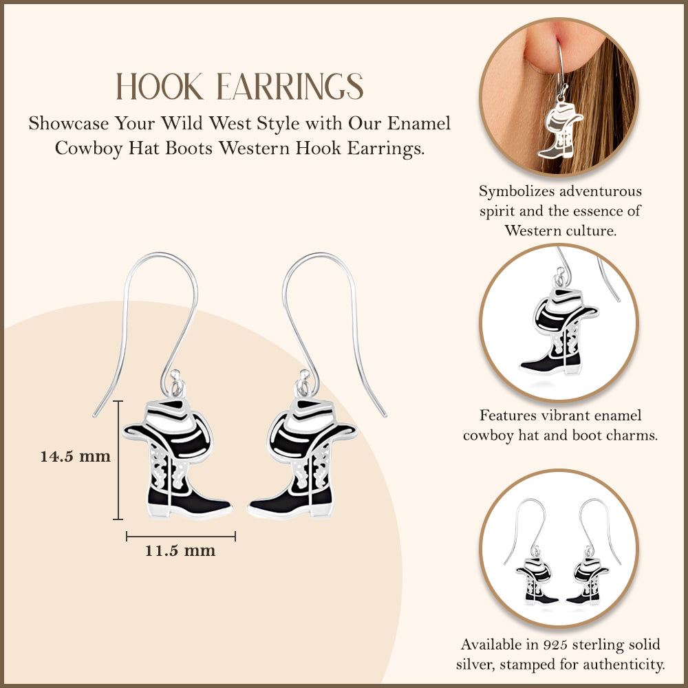 Sterling Silver Enamel Cowboy Hat Boots Western Leverback Earrings, view 3