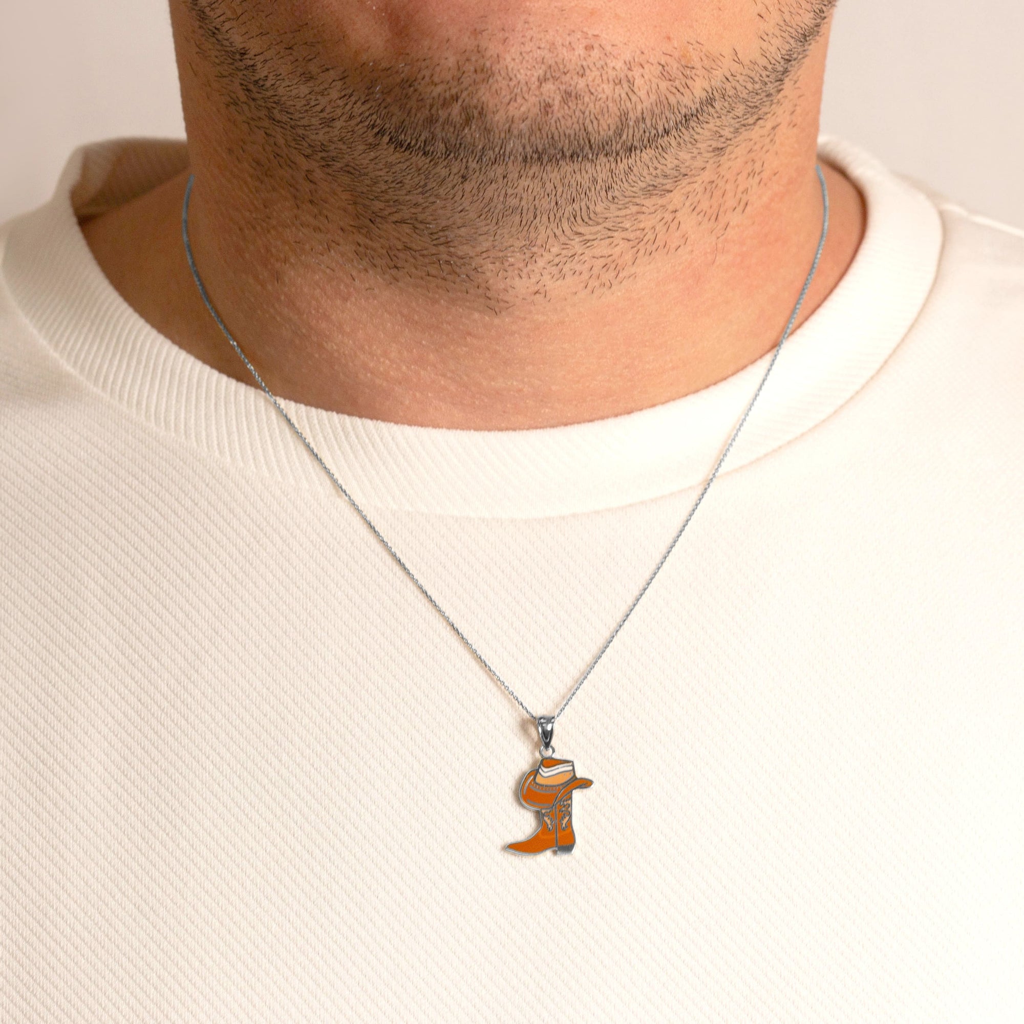 Sterling Silver Enamel Cowboy Hat Boots Western Pendant Necklace, view 2