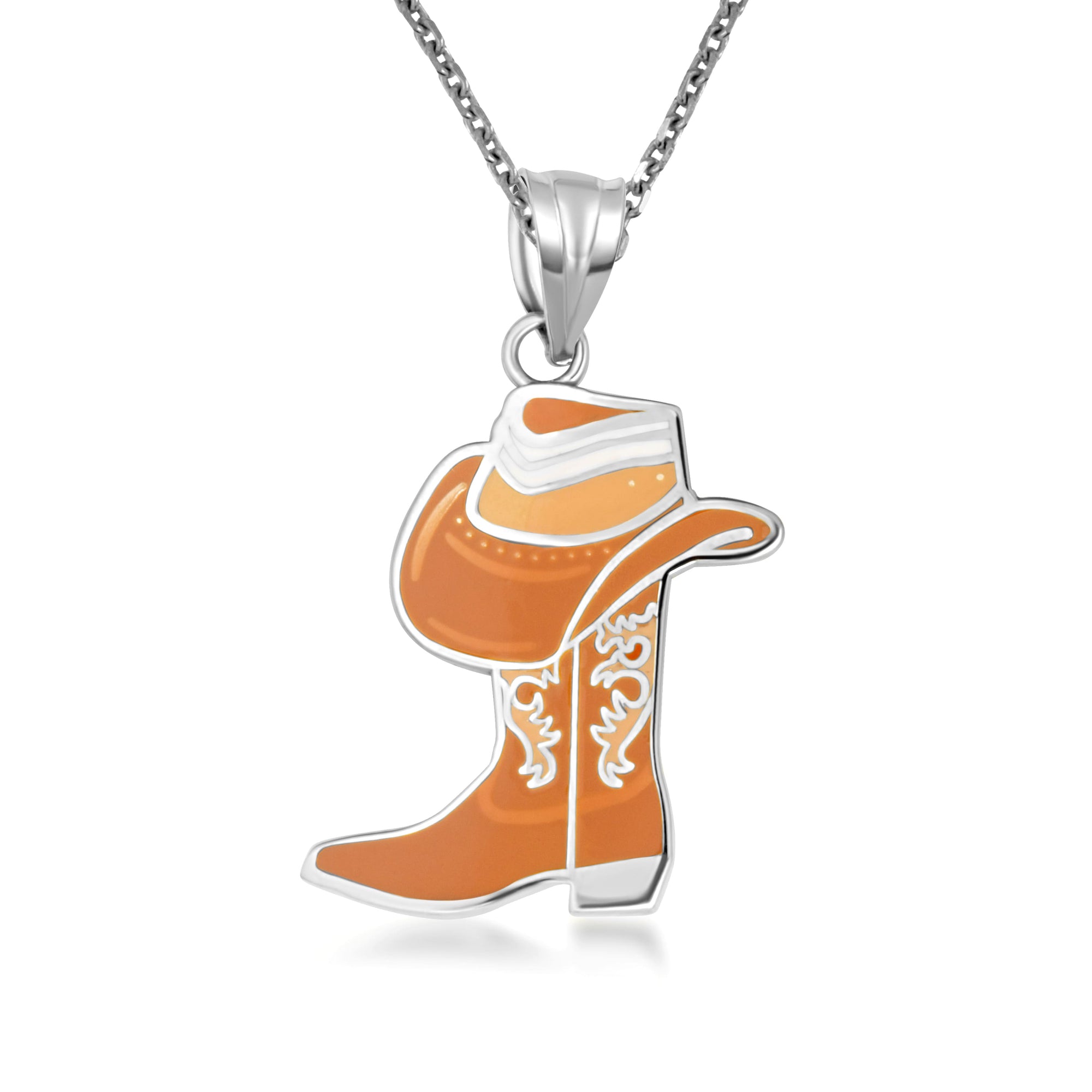 Sterling Silver Enamel Cowboy Hat Boots Western Pendant Necklace, view 4