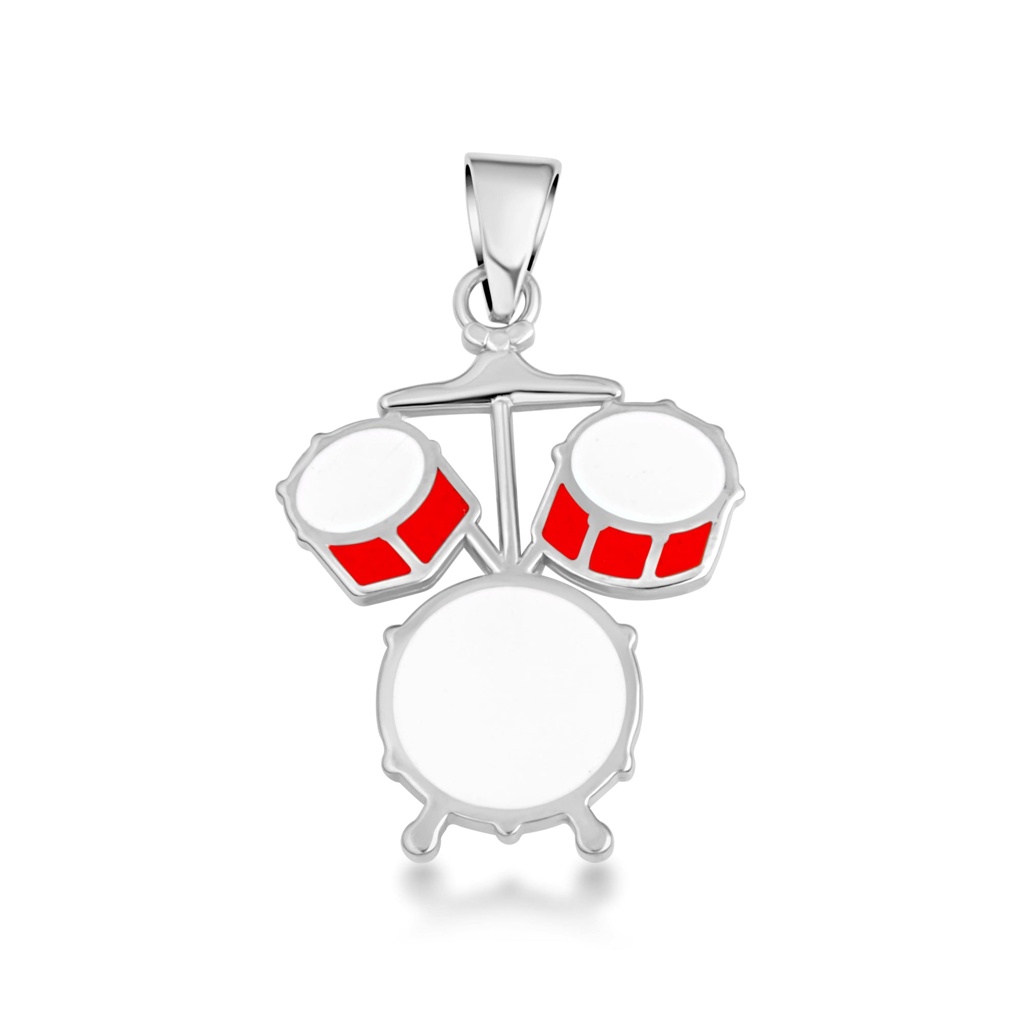 Sterling Silver Enamel Drum Set Music Pendant Necklace