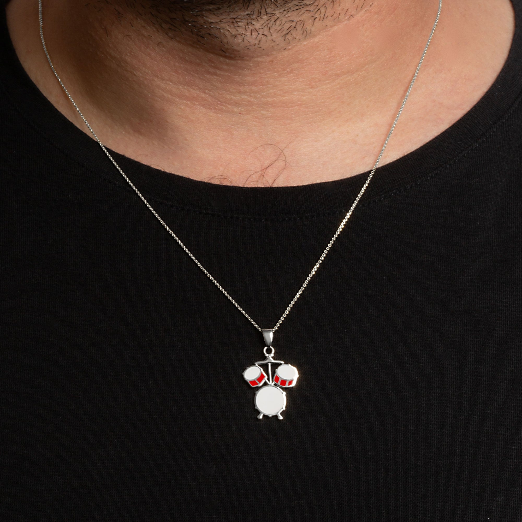 Sterling Silver Enamel Drum Set Music Pendant Necklace, view 2