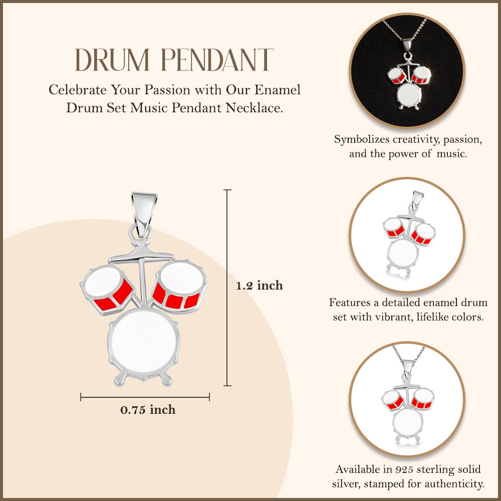 Sterling Silver Enamel Drum Set Music Pendant Necklace, view 3