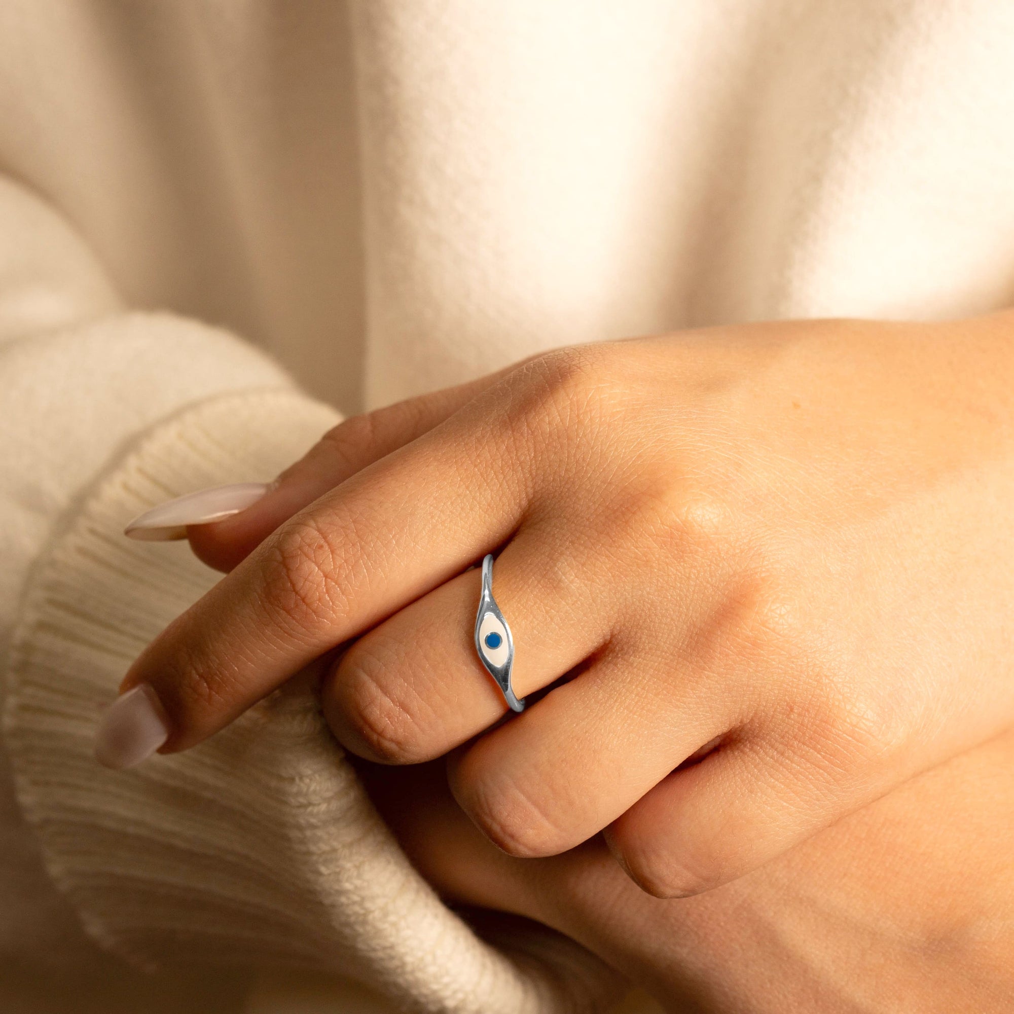 Sterling Silver Enamel Evil Eye Of Protection Band Ring, view 3