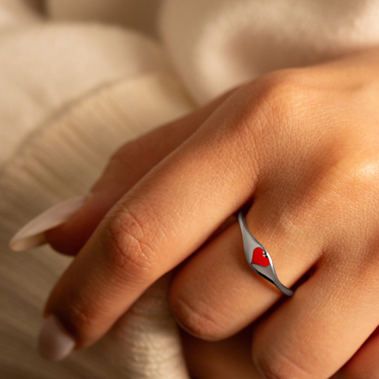 Sterling Silver Enamel Heart Love Band Ring, view 2