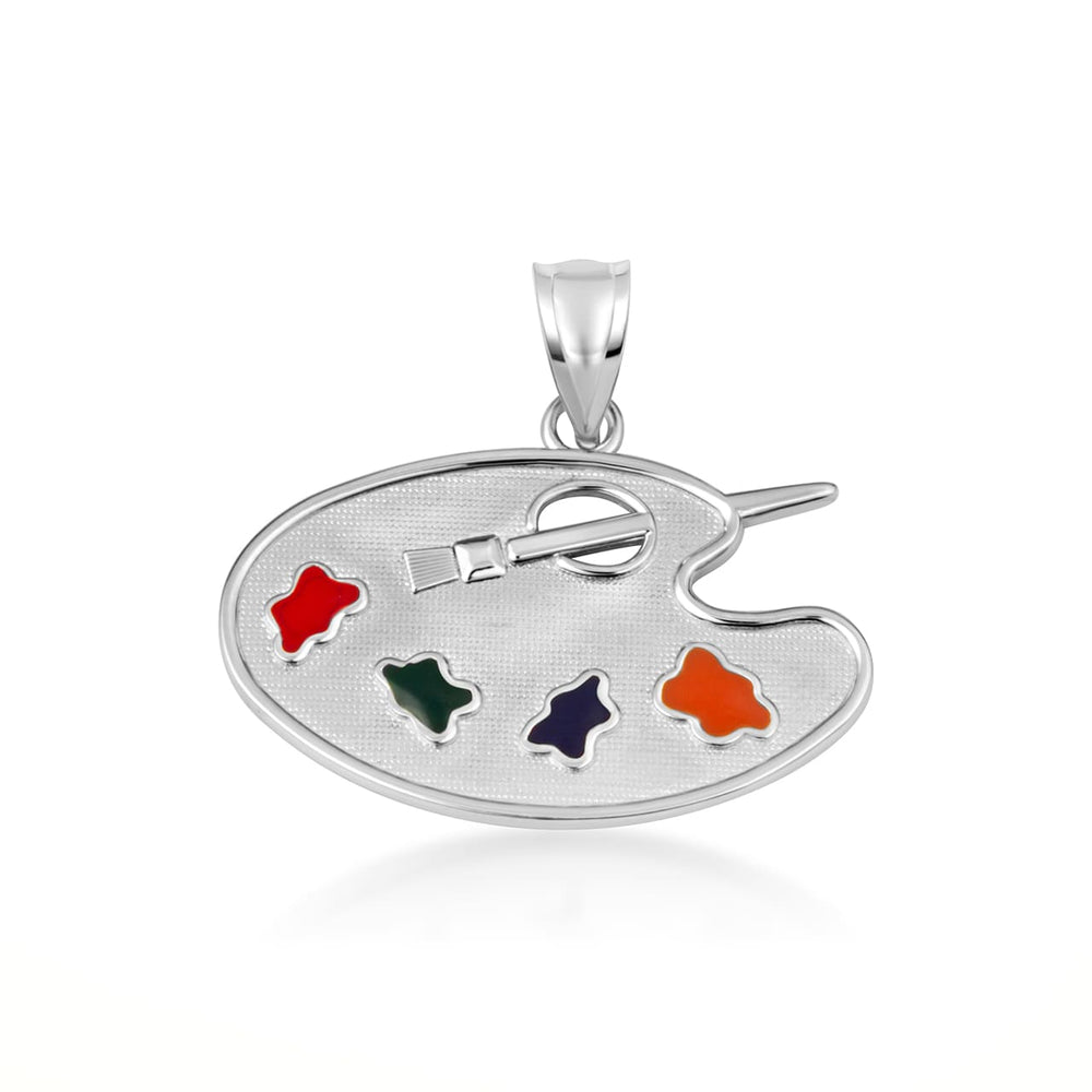 Sterling Silver Enamel Palette Paint Brush Artist Pendant Necklace