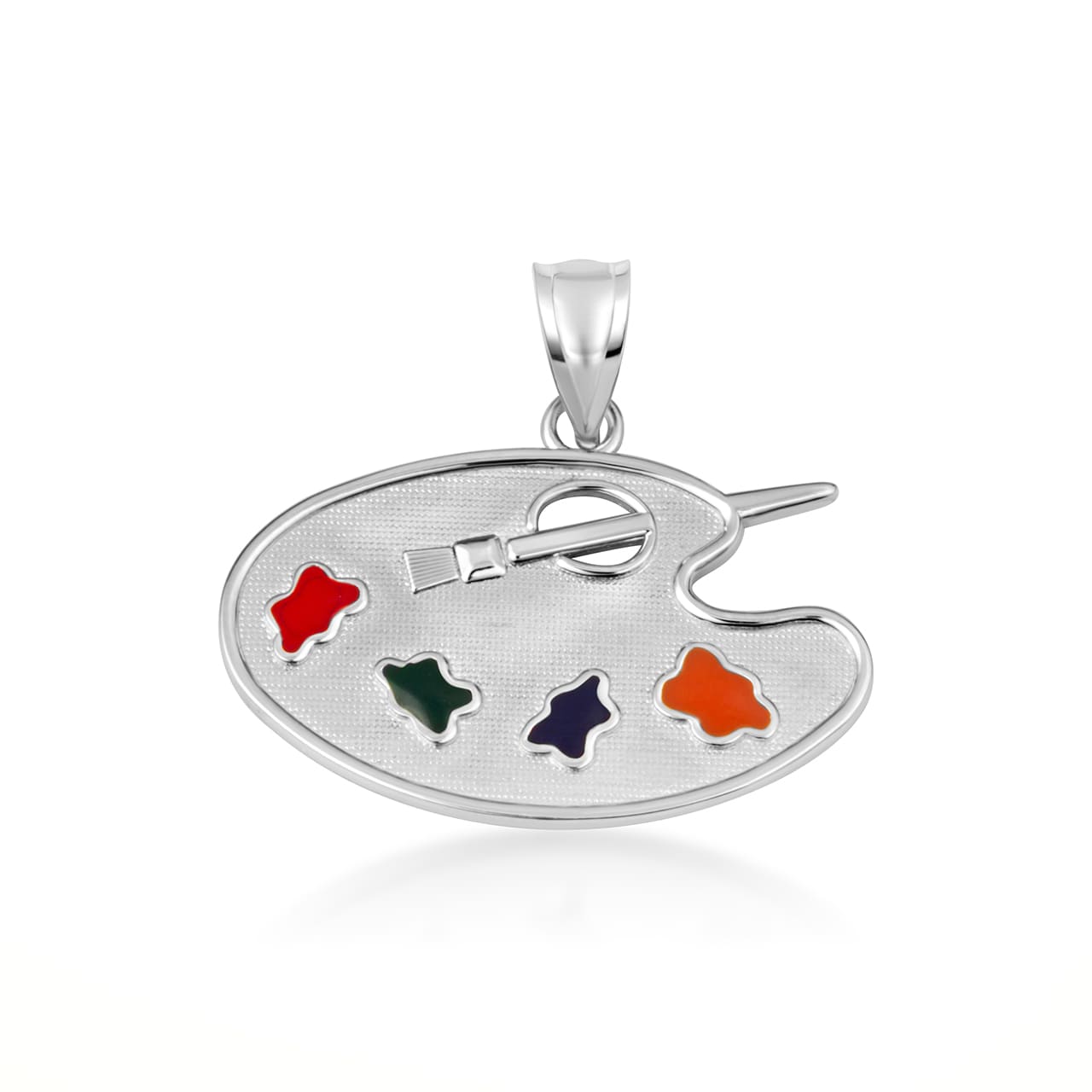 Sterling Silver Enamel Palette Paint Brush Artist Pendant Necklace